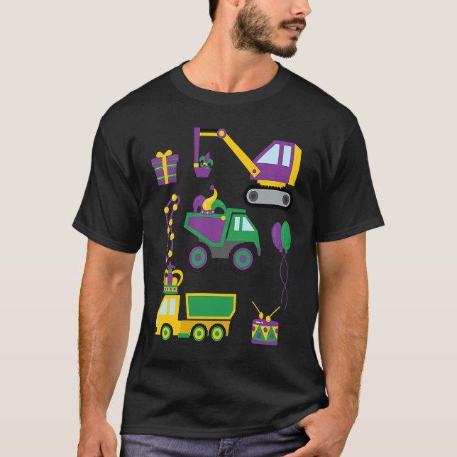 Camiseta Construction Vehicle Mardi Gras Toddlers Boys (Frente)