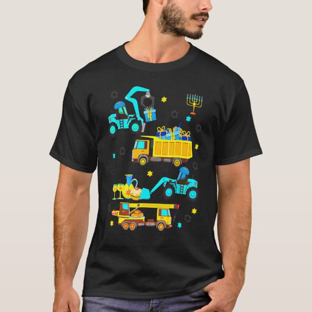 Camiseta Construction Vehicle Menorah Hanukkah Chanukah Tod (Frente)