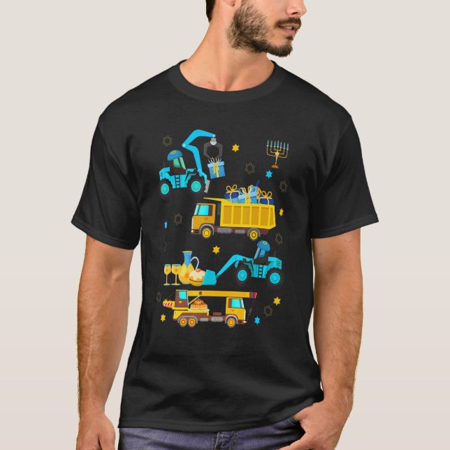 Camiseta Construction Vehicle Menorah Hanukkah Chanukah Tod (Frente)