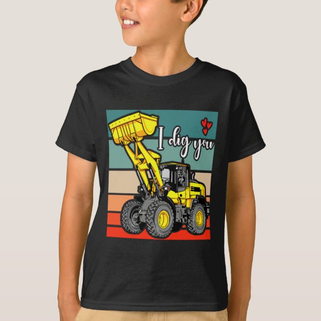 Camiseta Construction Vehicles Valentines Hearts Excavator  (Frente)