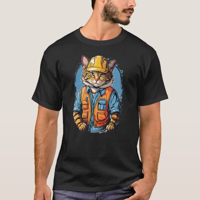 Camiseta Construction Worker Foreman Boss Cat Graphic (Frente)