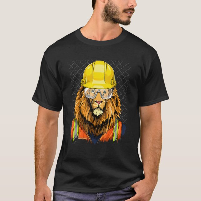 Camiseta Construction Worker Lion Laborer Wildlife Animal L (Frente)