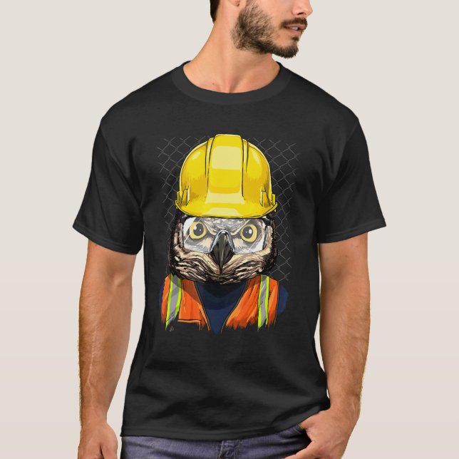 Camiseta Construction Worker Owl Laborer Animal Bird Owner  (Frente)