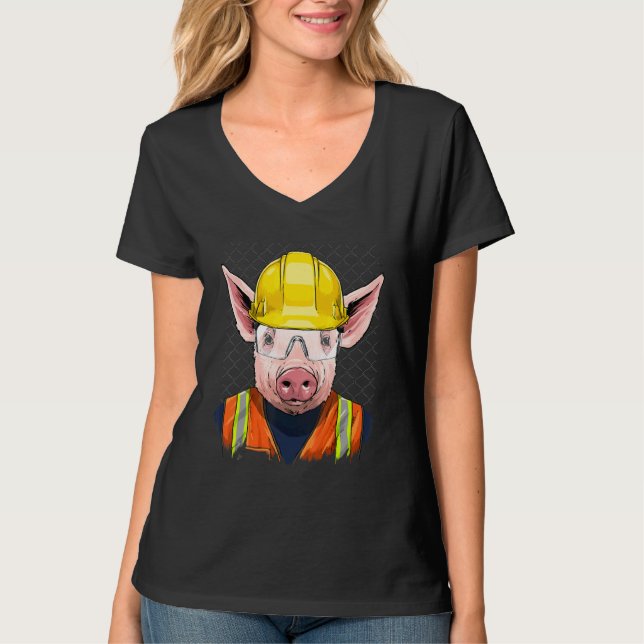 Camiseta Construction Worker Pig Laborer Piggy Farm Animal  (Frente)
