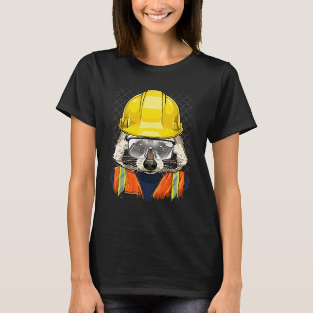 Camiseta Construction Worker Raccoon Laborer Animal Raccoon (Frente)