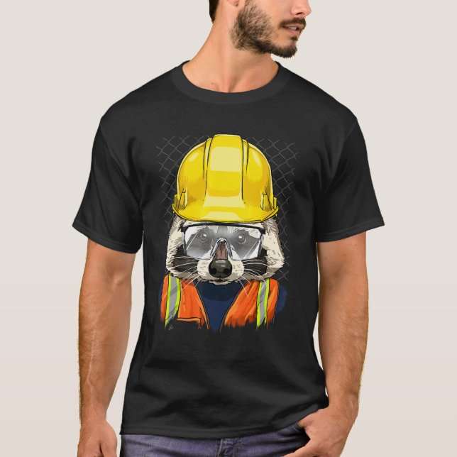 Camiseta Construction Worker Raccoon Laborer Animal Raccoon (Frente)
