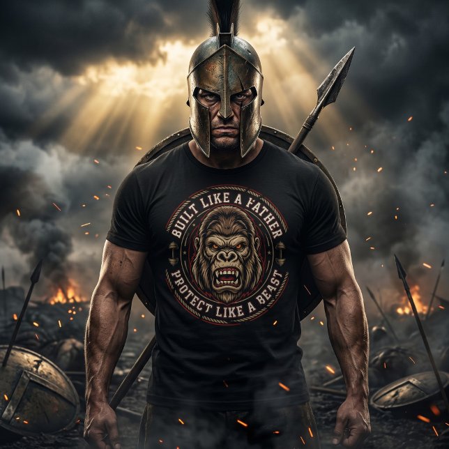 Camiseta Construído Como Um Pai Gorila Fera da Academia (Built Like A Father, Protect Like A Beast. The ultimate gym dad armor! 🦍🔥)