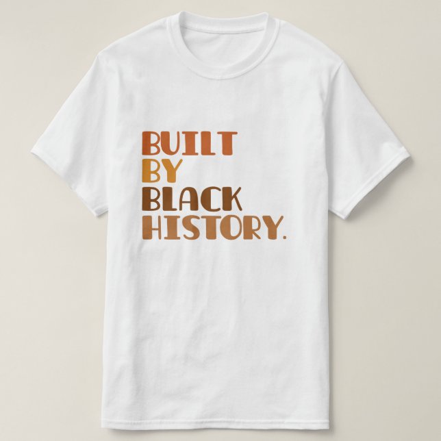 Camiseta Construído por histórico preto (Frente do Design)