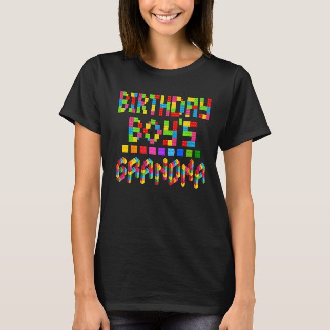 Camiseta Construindo Brick Block Avó Do Aniversário (Frente)