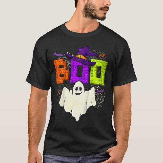 Camiseta Construindo Bricks Boo Halloween Ghost Witold Grou (Frente)