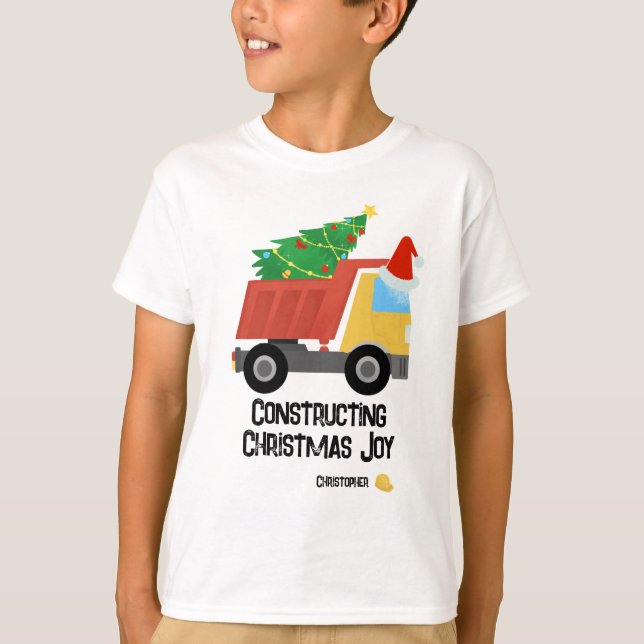 Camiseta Construindo Caminhão de Despejo de Joy Construção  (Frente)