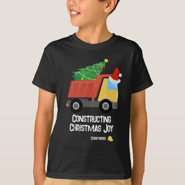 Camiseta Construindo Caminhão de Despejo de Joy Construção  (Frente)