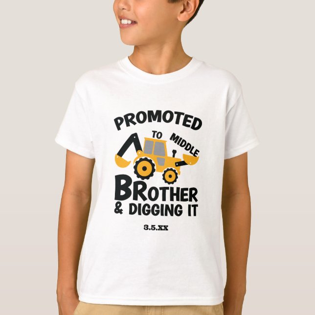 Camiseta Construindo Irmão Médio Escavando Kid (Frente)