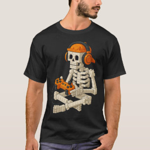 Camiseta Construindo o Brick Skeleton Vídeo Jogos Halloween