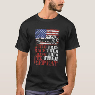 Camiseta Construir, Raça, Acidente, Corrigir, Repetir Equi