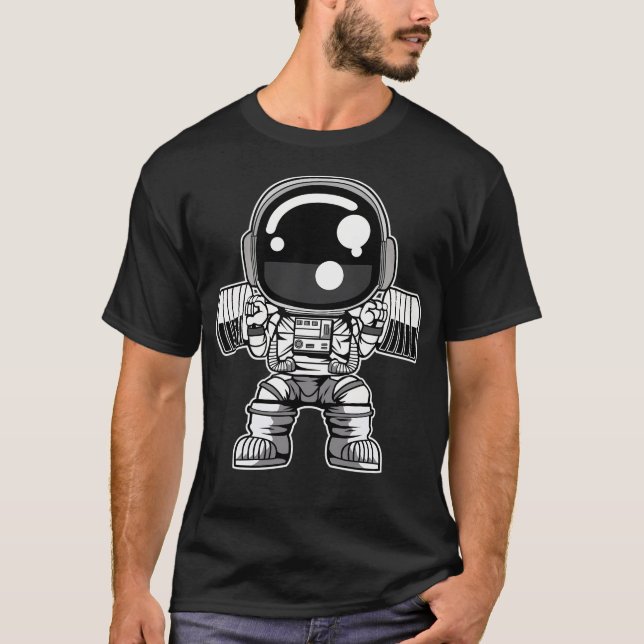Camiseta Construtor de Corpos Barbell do Astronauta (Frente)