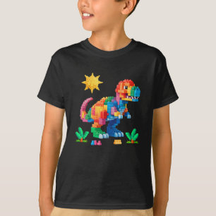 Camiseta Construtor de Tijolos Bloco Dinossauros T-Rex Boys