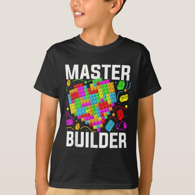 Camiseta Construtor Mestre de Bloco de Coração Edifício de  (Frente)