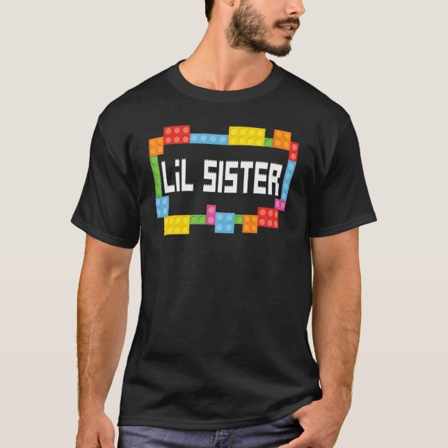 Camiseta Construtor principal Lil Sister Bricks Blocks Edif (Frente)