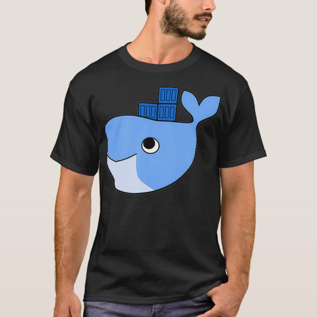 Camiseta Contentor De Enfarte De Docker Na Hackathon Blue W (Frente)