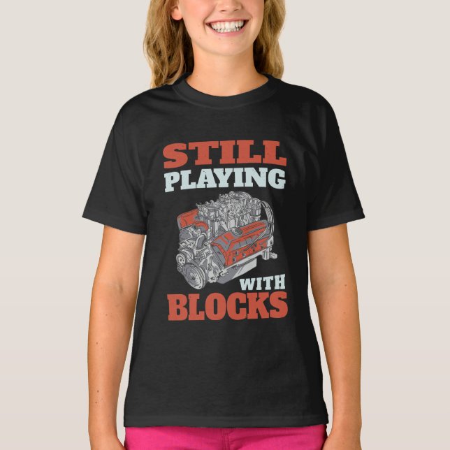 Camiseta Continuando brincando com blocos mecânicos (Frente)