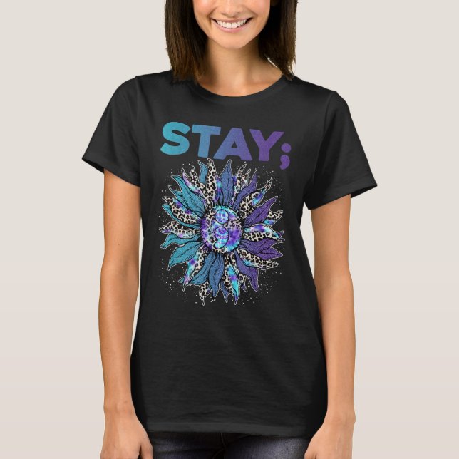 Camiseta Continuar Semicolon Leopard Sunflower Prevention (Frente)