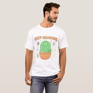 Camiseta Continue Crescendo Cacto Fofo Gráfico Retro