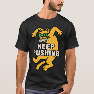 Camiseta CONTINUE EMPURRANDO Gato Amarelo Divertido