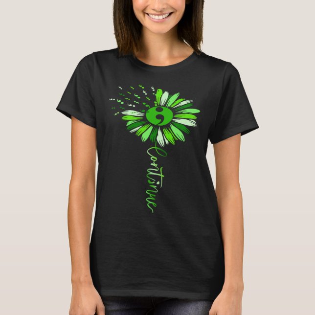 Camiseta Continue Green Semicolon Sunflower Mental Health A (Frente)
