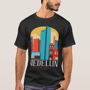 Camiseta Contorno da Linha do Skyline da Cidade de Medellin