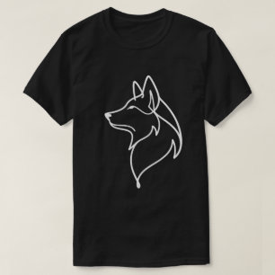 Camiseta Contorno de Cabeça de Lobo Minimalista