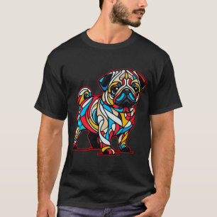 Camiseta Contorno de Pug Caprichoso Explosão de Cor