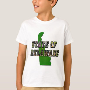 Camiseta Contorno de Texto e Mapa do Estado de Delaware