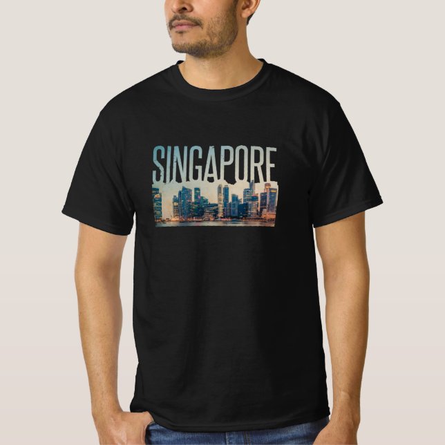 Camiseta Contorno de Viagem Simplista de Cingapura (Frente)