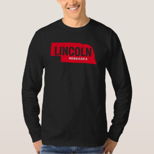 Camiseta Contorno do Estado de Lincoln Nebraska Bold Red