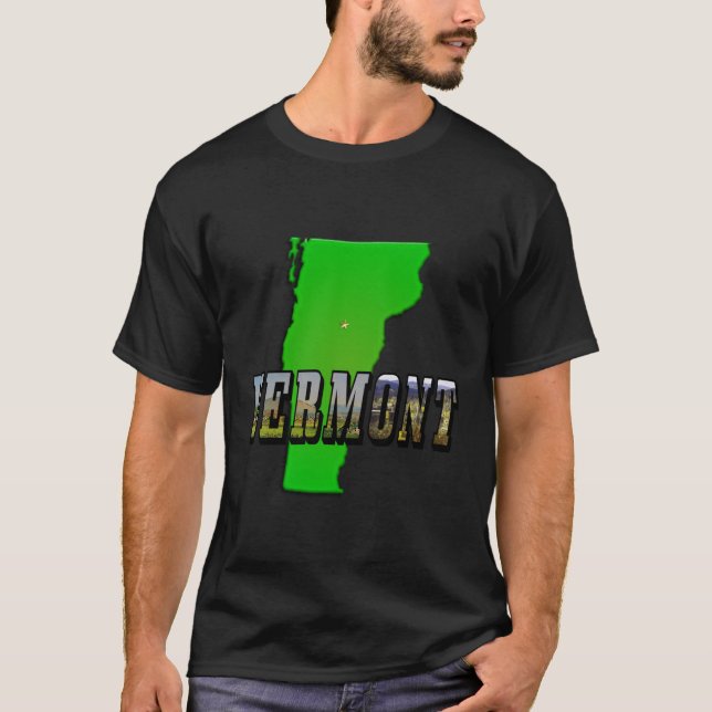 Camiseta Contorno do Mapa Vermont e Texto da Imagem (Frente)