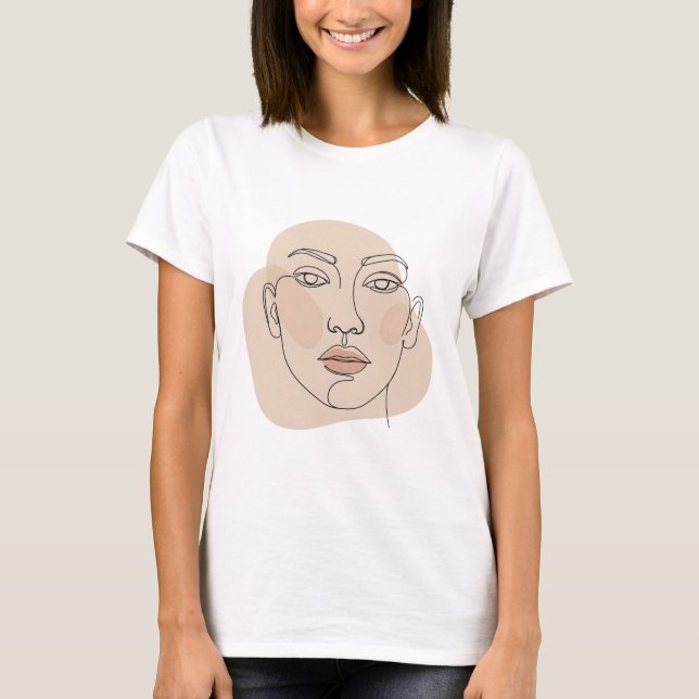 Camiseta Contorno Eetéreo: Arte Retrato Mínima de Uma Linha (Frente)