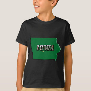 Camiseta Contorno Verde do Mapa do Estado de Iowa e Kids de