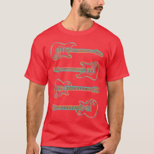 Camiseta contornos de violão CMYK suave escuros