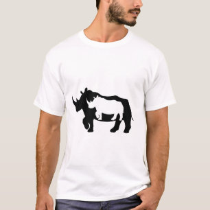 Camiseta Contraste Silhueta de Rinoceronte em Harmonia Negr