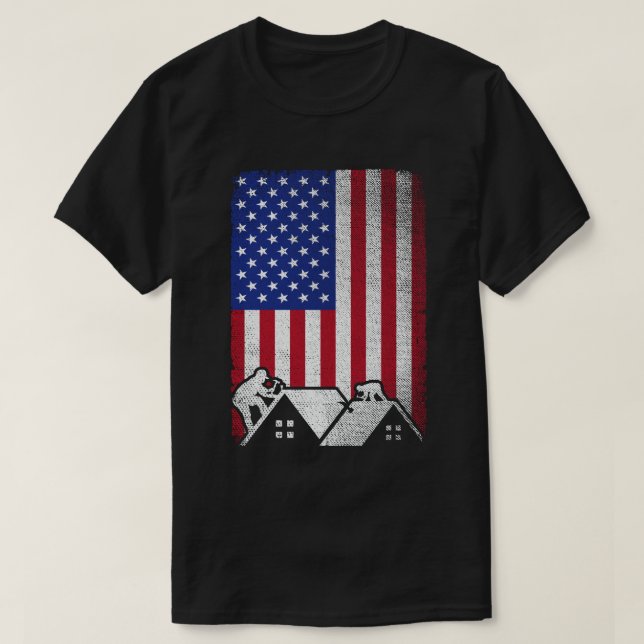 Camiseta Contratante da Roofer American Flag Roofing (Frente do Design)