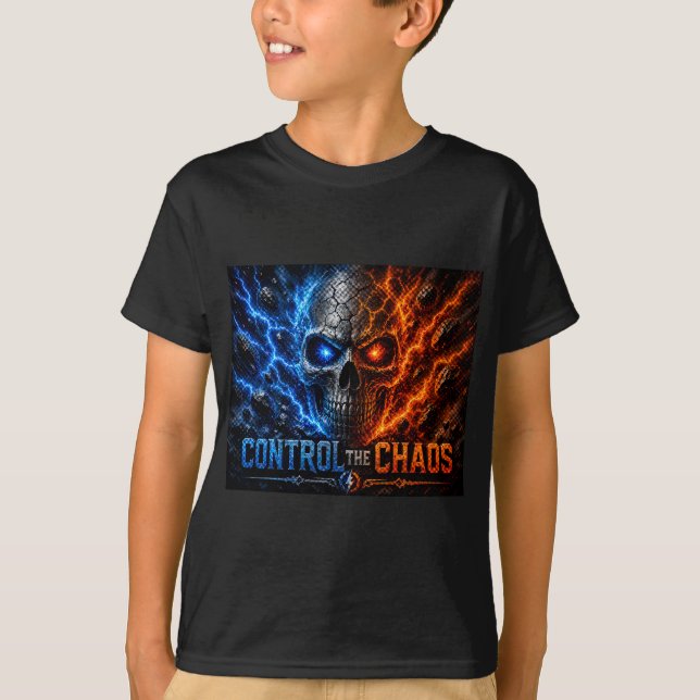 Camiseta Control the Chaos Skull – Fire & Ice Split Face |  (Frente)