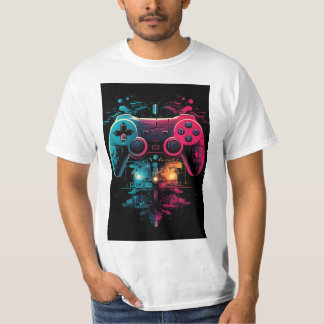 Camiseta Controlador da Camisa-T Vida - Neon Cyber Gra de J