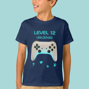 Camiseta Controlador de Jogo de Vídeo Branco e Azul Escuro