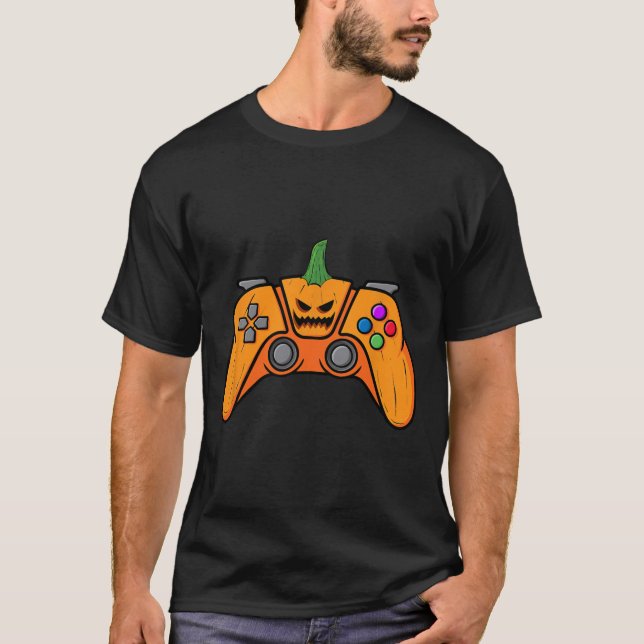 Camiseta Controlador De Jogo De Vídeo Halloween Com Cara De (Frente)