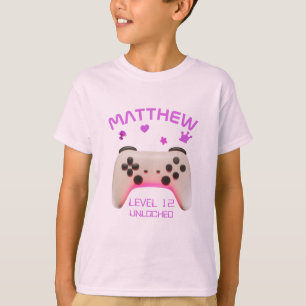 Camiseta Controlador de Jogo de Vídeo Rosa e Branco