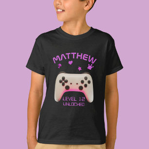 Camiseta Controlador de jogos de vídeo rosa e branco em pre