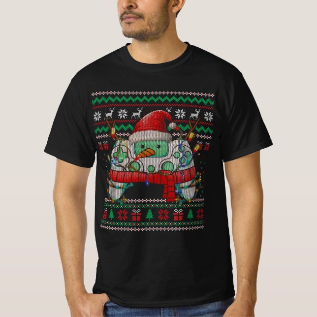 Camiseta Controlador de Jogos Gamepad Snowman Santa Hat Ugl (Frente)