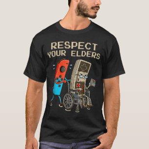 Camiseta Controlador de Jogos Retrô Respeite seus Anciãos E