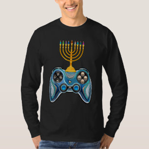 Camiseta Controlador de Video Game Hanukkah 2022 Menorá Vel